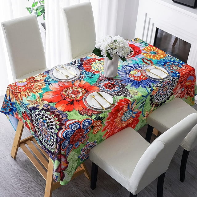Original Design Hand Drawing Art Print Table Cloth, Washable Water Resistance Microfiber Decorative Rectangle Table Cover (Tape 8, 60"x84")