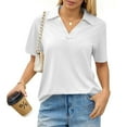 thumbnail image 2 of Qwertyu Women Polo Shirts Fitted Dressy Collared Short Sleeve Shirt Women V Neck Spring Business Office Work Blouses White S, 2 of 6