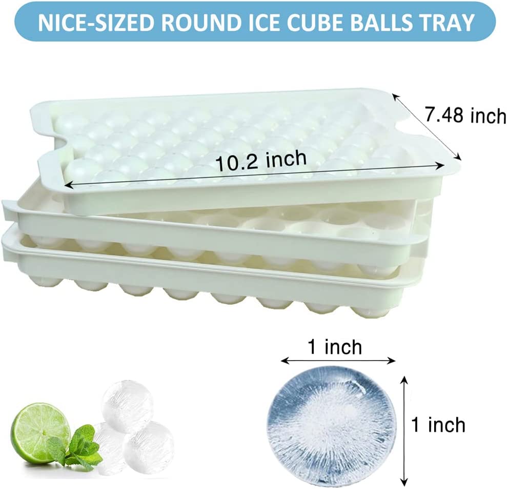 Round Ice Cube Tray with Lid,1.1Inch X106 PCS Sphere Ice Cube Mold for Freezer BPA Free Circle Ice Cube Trays for Making Ice Chilling Cocktail Whiskey Coffee (2 ice Cube Trays with lid White)