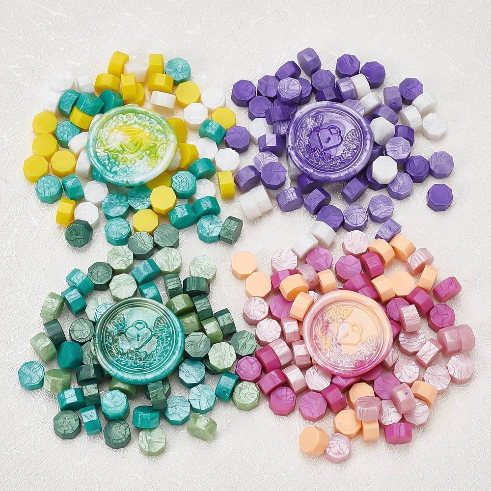 DIY Scrapbook Making Kits Including Sealing Wax Particles Iron Wax Sticks Melting Spoon Candle and Marking Pen Colorful 0.9cm 730pcs/set DIY
