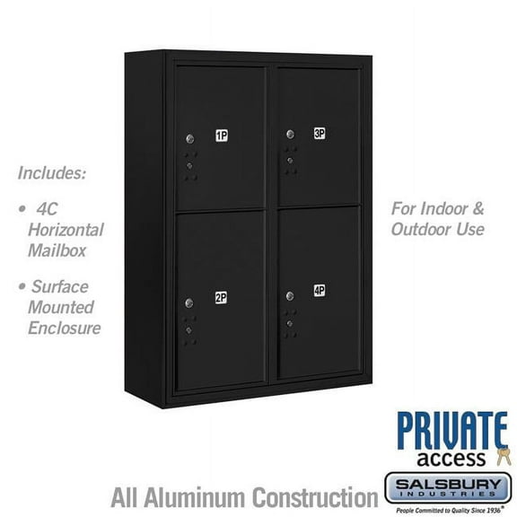 Salsbury Industries  31.75 x 38.5 x 17 in. Surface Mounted 4C Horizontal Mailbox Unit - Front Loading - Private Access, Black
