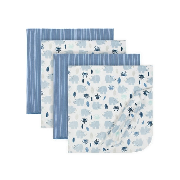 Just Born Baby Boys Flannel Receiving Blankets, 4Pack, Rhino Walmart