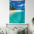 thumbnail image 4 of Fiji Tapestry, Clear Still Waters Surrounding a Stunning Island, Wall Hanging for Bedroom Living Room Dorm Decor, 60W X 80L Inches, Night Blue Dark Seafoam Olive Green and Eggshell, by Ambesonne, 4 of 5