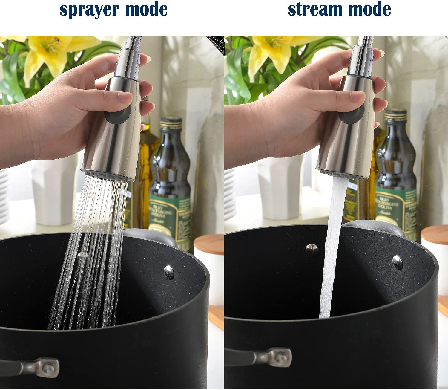 TekDeals Commercial Kitchen Sink Faucet Pull Out Sprayer Mixer Tap Brushed Nickel Single Handle