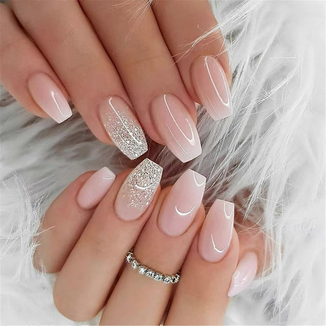 24pcs Press On Nail French Style Stick on Nail Glossy False Nail Artificial Nail Manicure Nail Decoration for Women