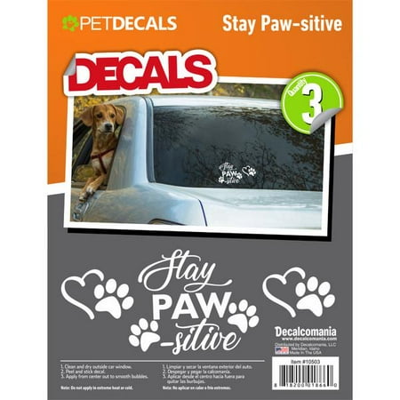 Dog Car Decals Stay Paw-sitive Heart Paw Vinyl Decals for Car Truck Vehicle Window Cat Dog Pet 3 Stickers ()