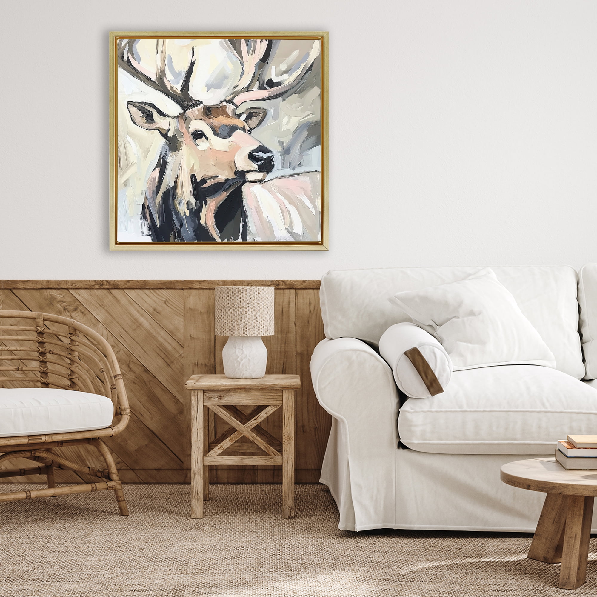 Stupell Industries Neutral Bull Elk Portrait Gold Framed Floater Canvas Wall Art, design by Tina LeCour