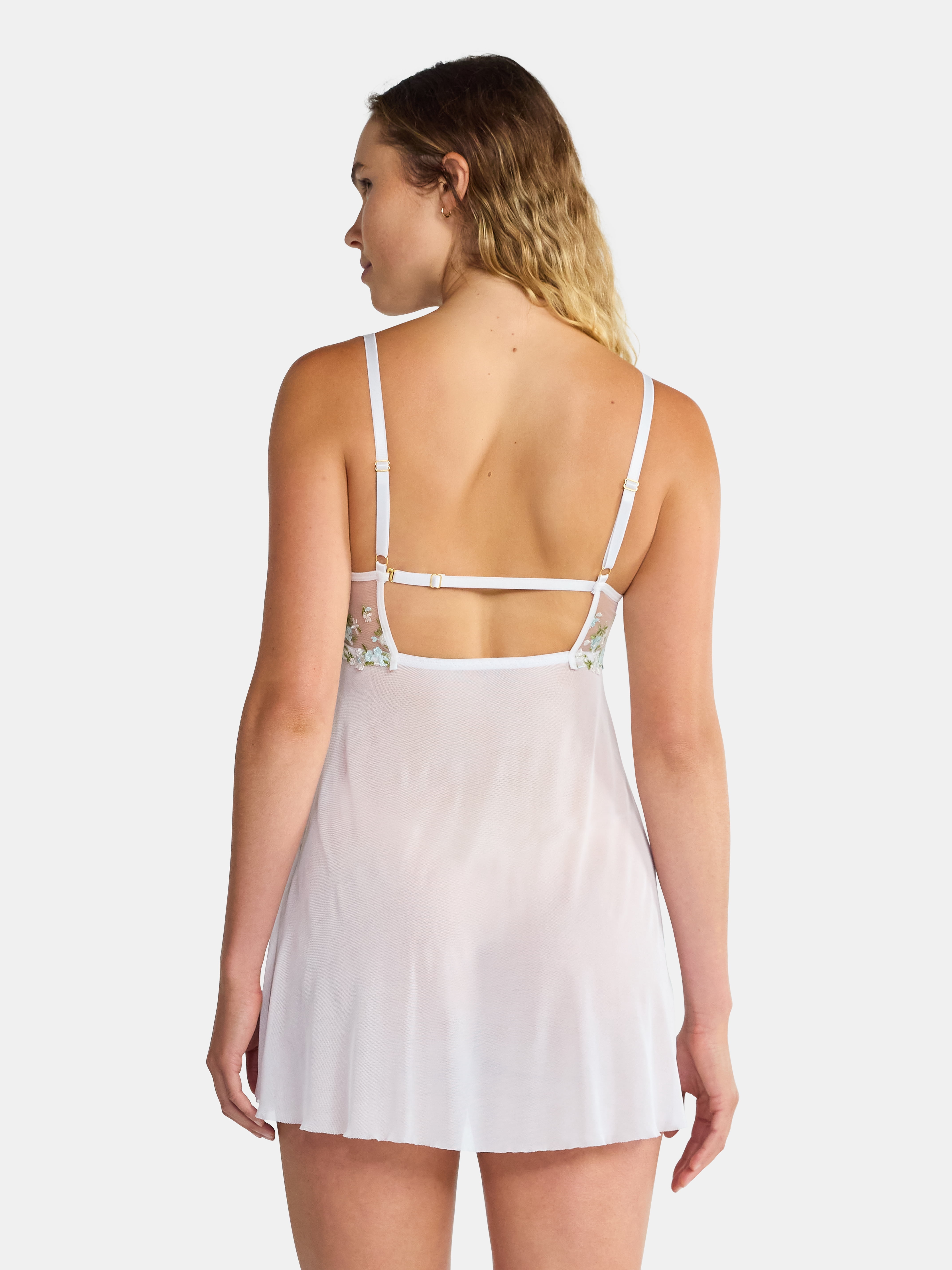 Just Sexy Lingerie Women’s and Women's Plus Bridal, Sheer, Embroidered Babydoll with Mesh G-String, Sizes S-3X