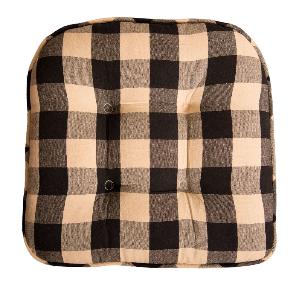 Buffalo Check Black and Tan 16" x 16" Cotton Cushioned Chair Pad by