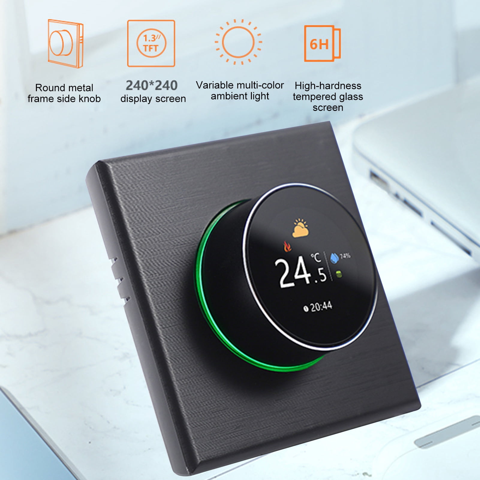 BIMZUC Smart WiFi Thermostat Electric Floor Heating Controller 16A Digital Temp Control ±1°C Accuracy Color LCD 95-240V (3.4 inches / 8.6 cm) Black