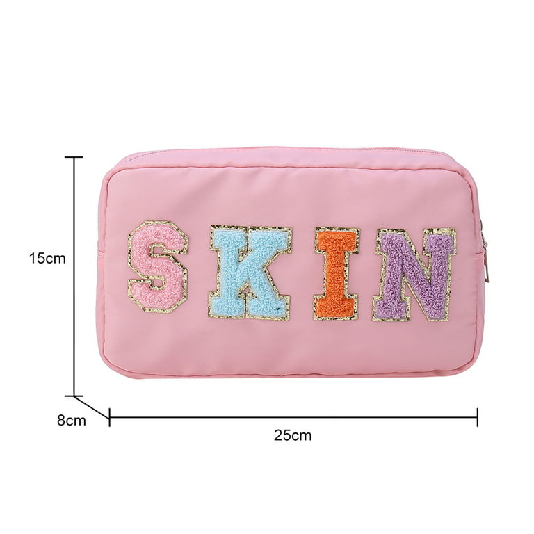 Pink Preppy Patch Toiletry Bag for Girls - Waterproof PU Leather