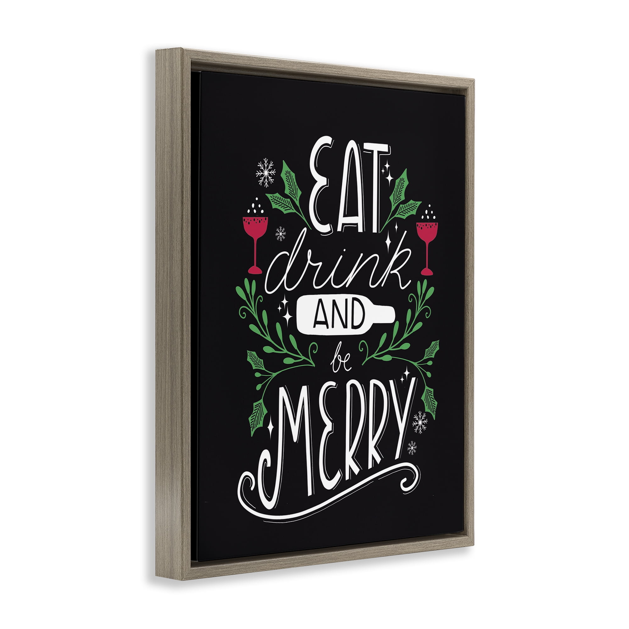 Stupell Industries Eat Drink and Merry Xmas Holiday Painting Brown Floater Framed Canvas Art Prints Wall Art, 25 x 31