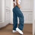 thumbnail image 4 of Dwellite Baggy Womens Cargo Pants High Waisted Open Leg Pants Hiking Lightweight Streetwear Trouser with Multiple Pockets Cyan 2XL, 4 of 4