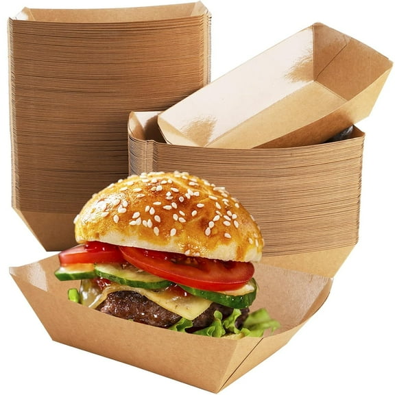 2 Lb Paper Food Trays - 50 Pack Disposable Nacho Trays, Kraft Paper Food Boats Heavy-Duty Food Holder Trays Party Serving Baskets for Hot Dogs Snacks Tacos Fries(Brown)