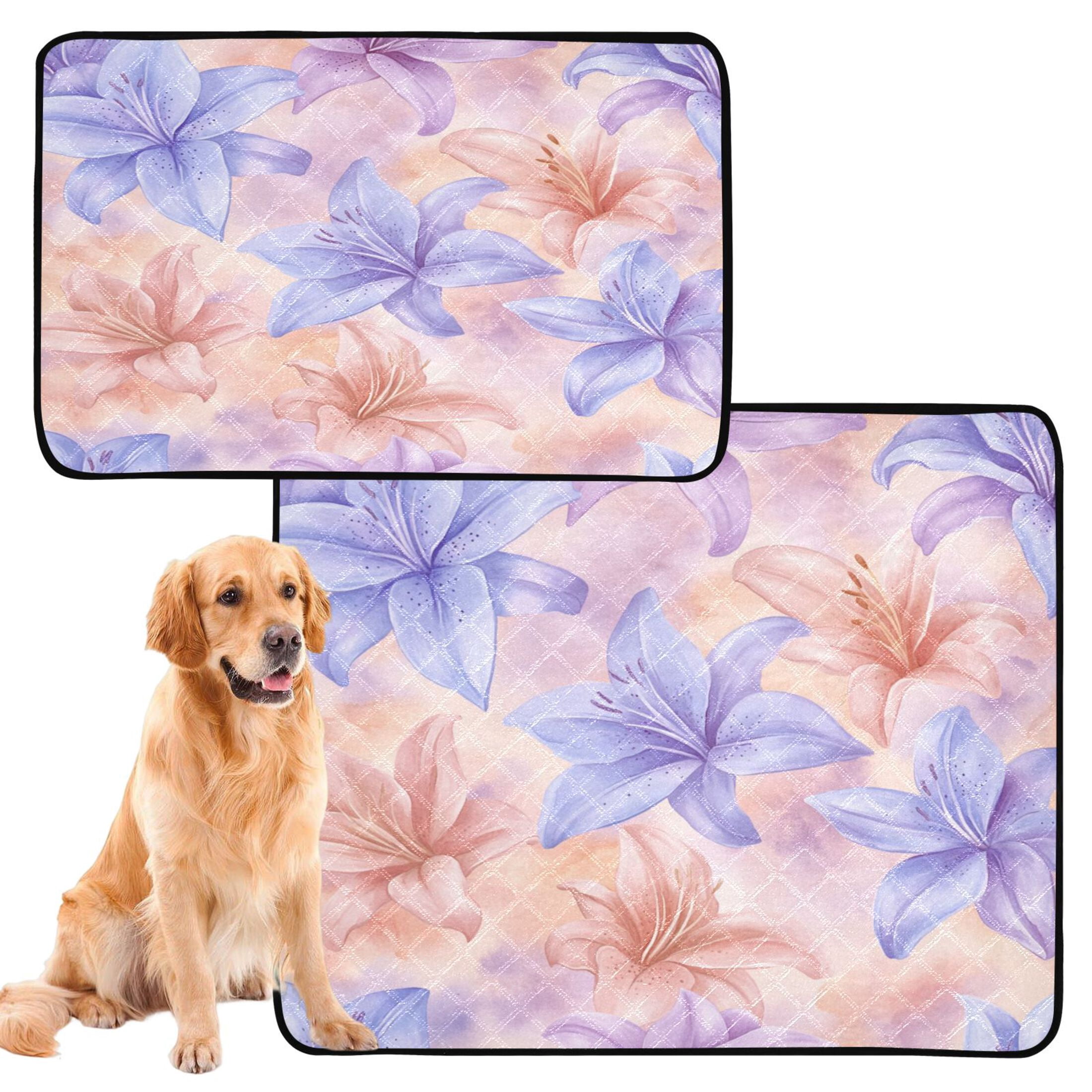 Qxltty Lavender Tones Depicting Blooming Lilies Cat litter Pads Pet Set of 3 Diaper Mats Center Anti-leakage Layer Absorbent Soft and Comfortable