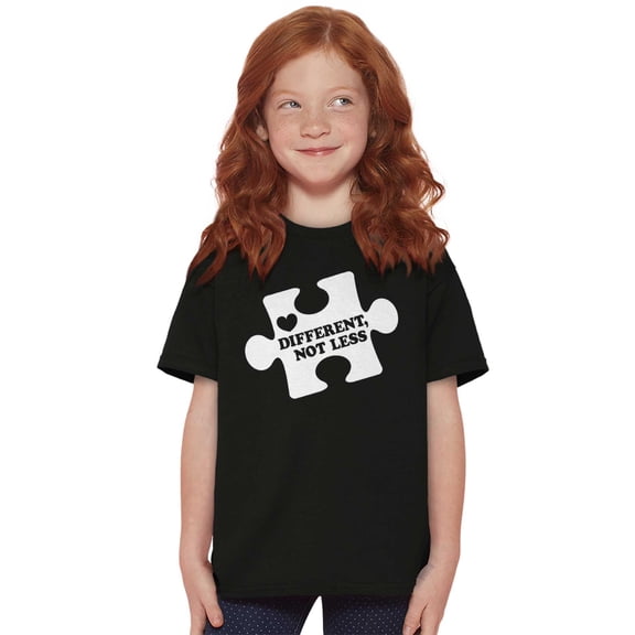 Different Not Less Autism Puzzle Crewneck T Shirts Boy Girl Teen Brisco Brands XS