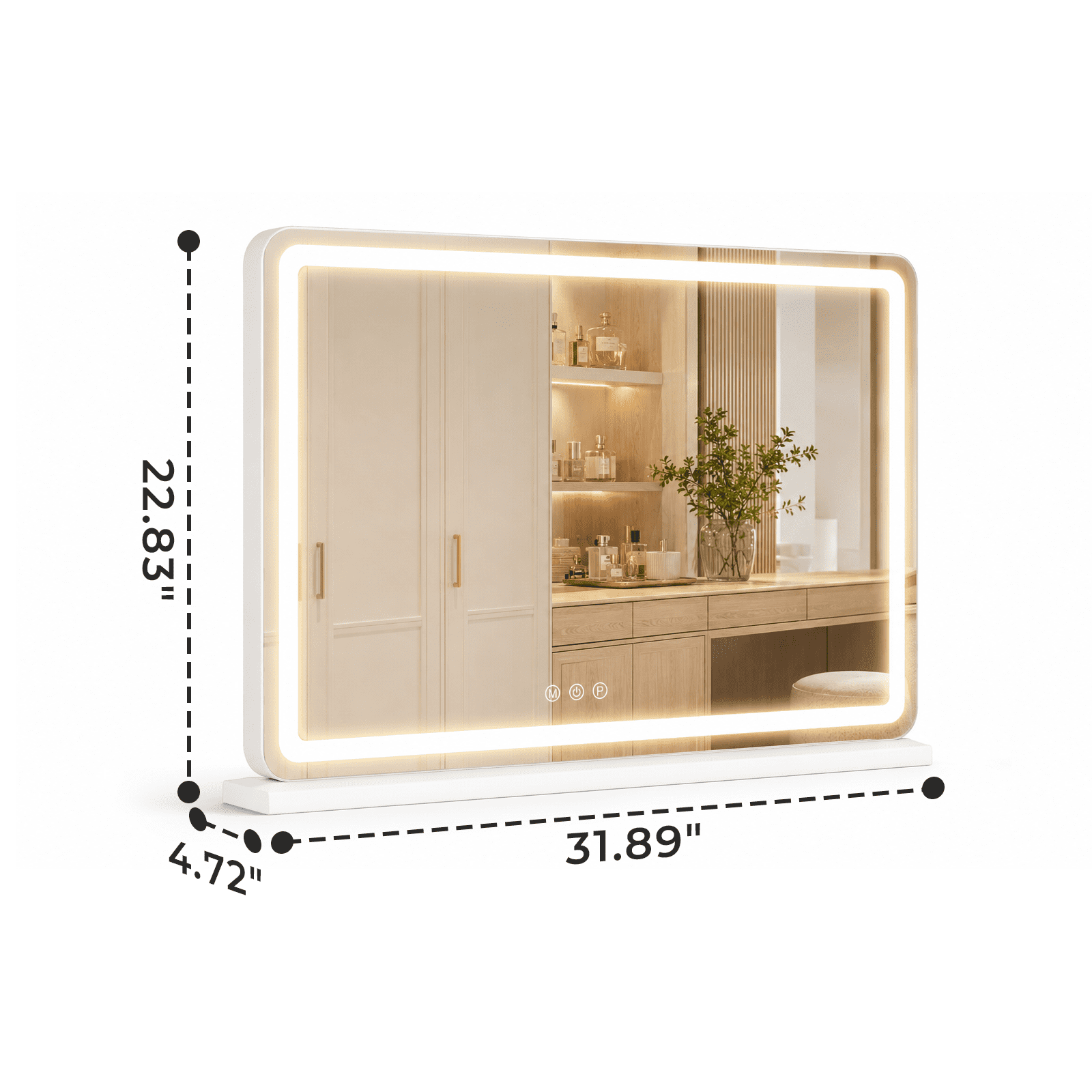Alvantor Vanity Mirror with Lights, LED Makeup Mirror, Lighted Makeup Mirror with Dimmable 3 Modes, Touch Screen Control, USB Charging Port, Tabletop, 13"x17"/19"x22"/22"x32"