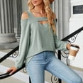thumbnail image 4 of Arlun,Womens Cold Shoulders T Shirts Trendy Cut out Long Sleeve Printed Solid Color Casual Tops Loose Fit Soft Comfortable Fall Fashion Tees Shirts Green XXL, 4 of 9