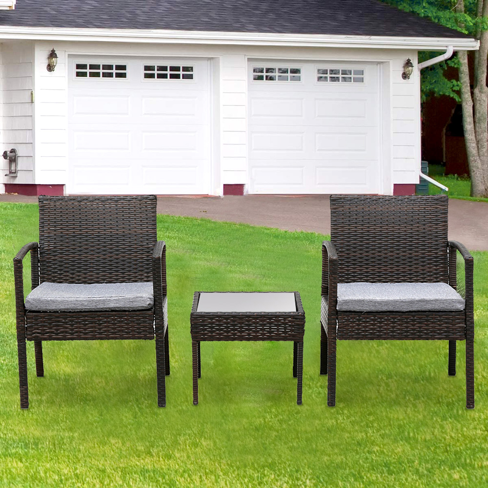 3-Piece Patio Furniture Sets in Patio & Garden, Outdoor Wicker Sofa Rattan Chair Garden Conversation Set for Backyard with Two Single Sofa, Removable Cushions, Tempered Glass Table, Q14120 - image 1 of 9