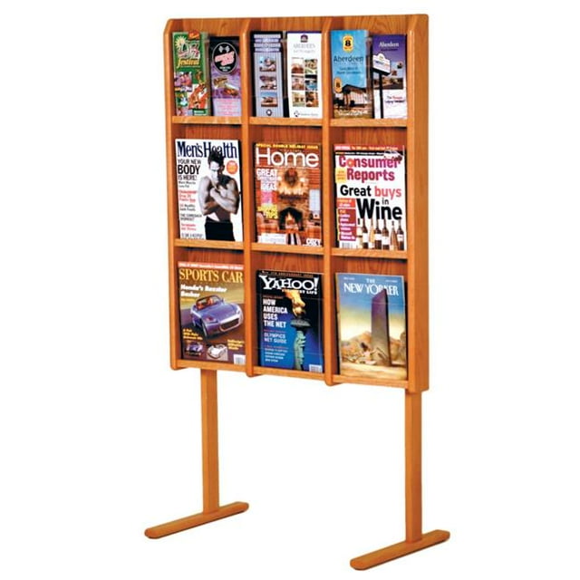 Wooden Mallet LM12-FSMO Divulge 9 Magazine & 18 Brochure Floor Display - Medium Oak
