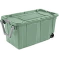 thumbnail image 3 of Storage Bin 40 Gallon 160 Qt Wheeled Industrial Tote Plastic Rolling Stacker Storage Box, Tough Lidded Stackable Storage Container for Home, Garage, and Camping Green Sage Base and Lid 2-pack, 3 of 8