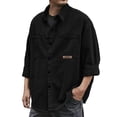 thumbnail image 2 of Men's Retro Work Shirt Jacket, Long Sleeve Button Down Casual Outerwear, Loose Fit Shacket with Pockets, Relaxed Fit Trucker Style Jacket for Men Black L/一点, 2 of 7