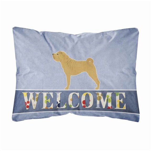 Carolines Treasures BB5556PW1216 Shar Pei Merry Welcome Canvas Fabric Decorative Pillow, 12H x16W, multicolor