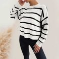 thumbnail image 2 of Ediodpoh Women Fashion Casual Long Sleeve Knit Sweater Lightweight Stripe Pullover Sweater Top Womens Sweaters White M, 2 of 9