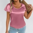 thumbnail image 4 of Kaemgyyd Satin Tops for Women Elegant Short Sleeve Silk Shirts Comfortable Solid Color Crewneck Work Tunic Blouses, 4 of 7