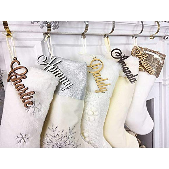 Christmas Stocking Name Tags Personalized Stocking Wood Letters Custom Gold White Name Tags Christmas Rustic Country Farmhouse Cutout Modern