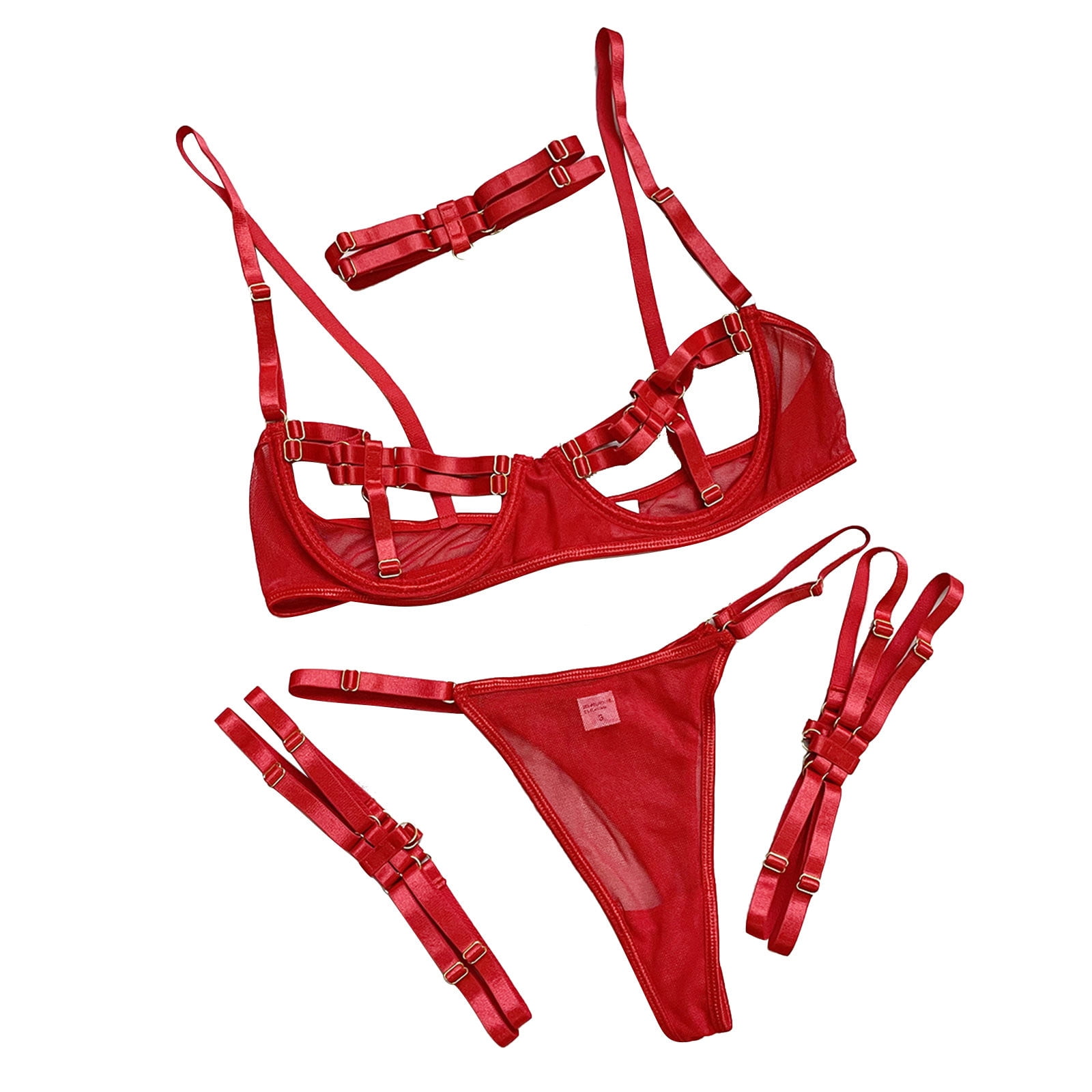 Womens Sexy Lingerie Set Sexy Glow In BlackLight Neon Strappy 4 Piece