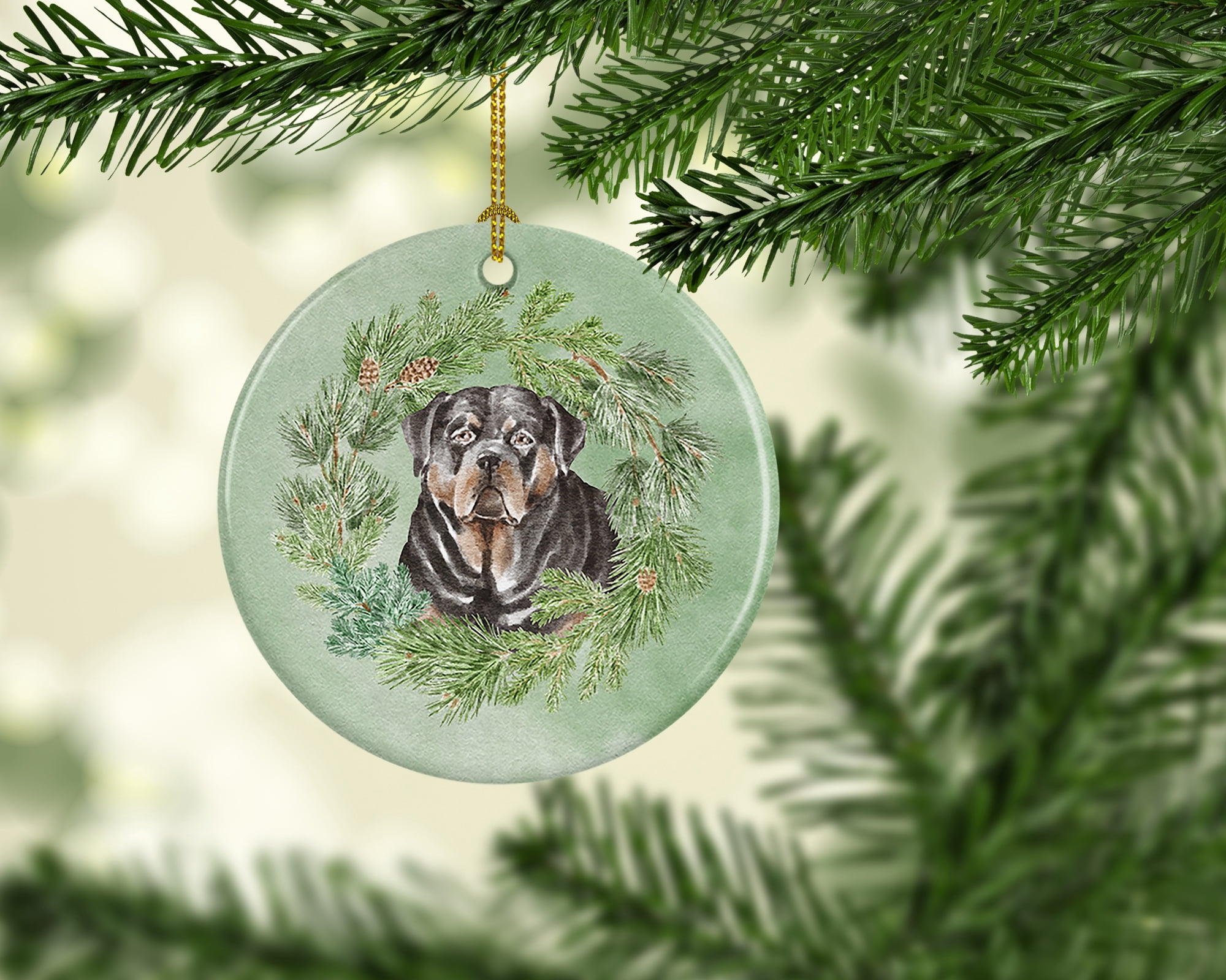 Rottweiler Christmas Wreath Ceramic Ornament 2.8 in x 2.8 in