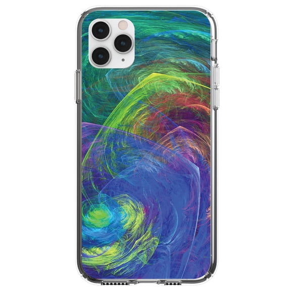DistinctInk Clear Shockproof Hybrid Case for iPhone 11 Pro (5.8" Screen) - TPU Bumper, Acrylic Back, Tempered Glass Screen Protector - Abstract Color Light Swirl - Abstract Swirls