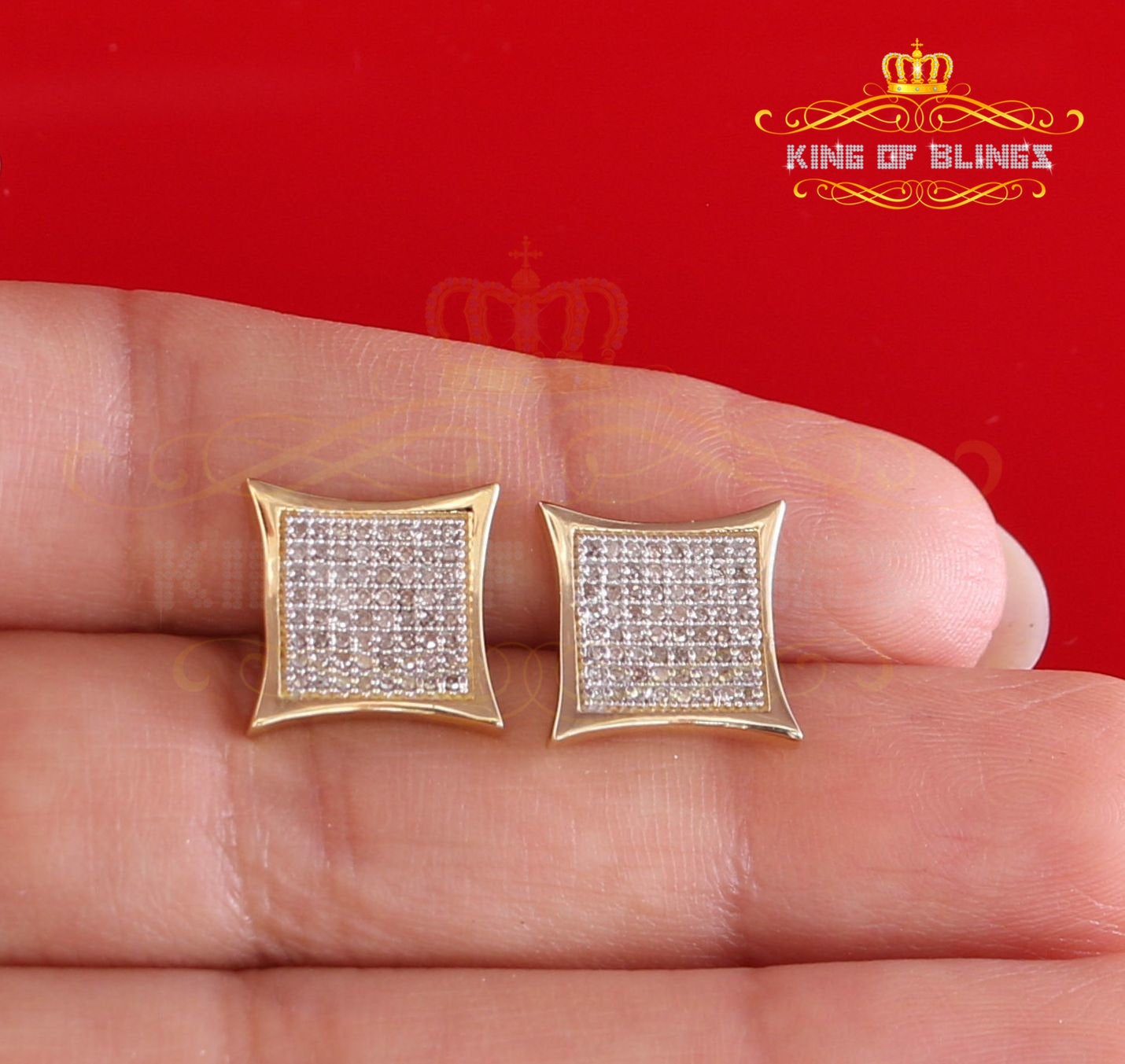 King of Bling's 925 Sterling Silver 0.33ct Diamond Kite Earrings For Women's & Men's Yellow Stud