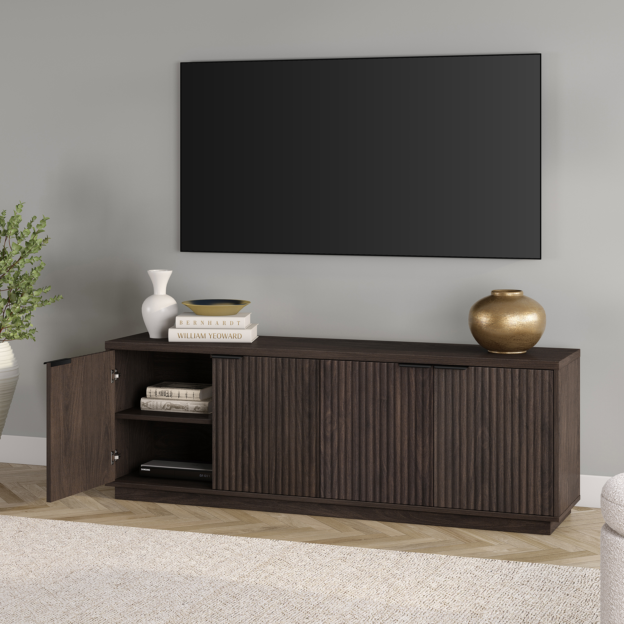Mansfield Rectangular TV Stand for TV's up to 78" in Alder Brown