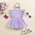 thumbnail image 5 of Spewahor Baby Girls Rompers Dress Round Neck Floral Print Mesh Skirt Hem Infant Bodysuits Jumpsuits with Headband 0-18M, 5 of 9