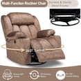 thumbnail image 4 of EPICOZY Swivel Rocker Recliner Chair with Heat and Massage, Manual Glider Rocking Reclining Chair, 360° Swivel Overstuffed Lounge Chair with 2 Cup Holders, Side Pockets & USB Ports, Fabric Brown, 4 of 7