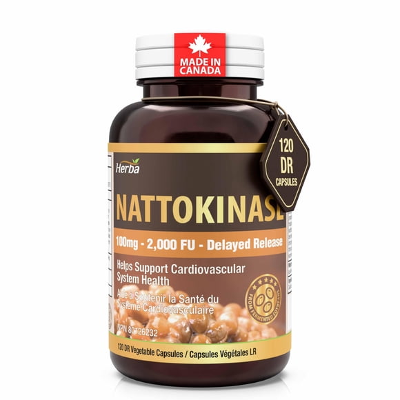 Herba Nattokinase Supplement 2000 FU – 100mg, 120 Delayed Release Capsules | Made in Canada