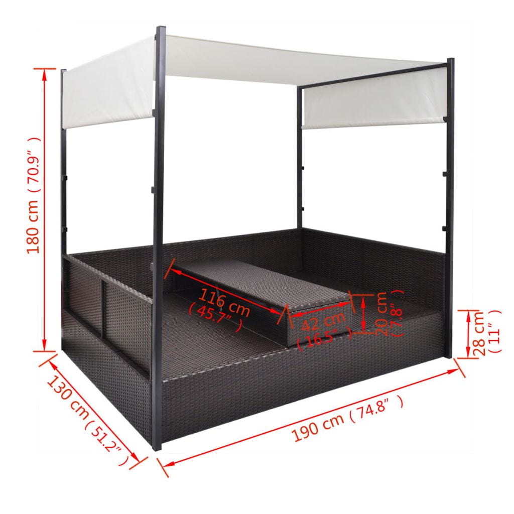 Kepooman Sun Bed with Curtains for Patio Garden, Brown Kepooman Sun Bed with Curtains for Patio Garden, Brown