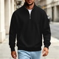 thumbnail image 4 of Fmbrln Fall Winter Mens Quarter Zip Sweatshirt Knit Stand Collar Long Sleeve Shirts Solid Color Pullover Tops with pocket Black M, 4 of 6