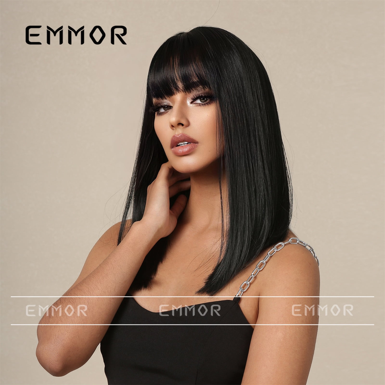 Women's Summer Long Hair Wig Natural Full Head Wig Medium Long Straight Hair Fashion Air Bangs Black European and American Style Women's Wig