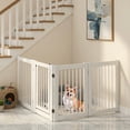 thumbnail image 4 of Pefilos 30" Tall 4-Panel Freestanding Pet Gate for Stairs, Folding Wood Dog Fence, White, 4 of 8
