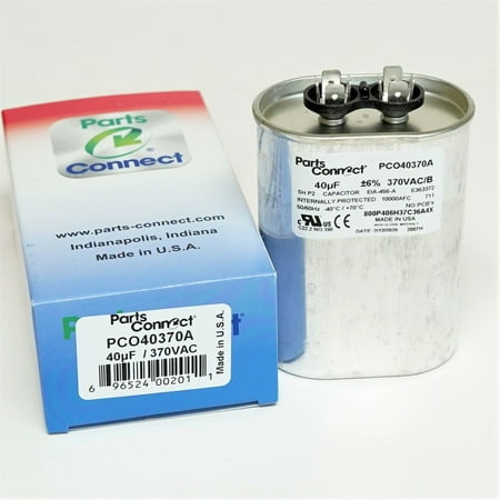 

PartsConnect PCO40370A USA Run Capacitor 40 mfd (uf) 370 Volt Oval American Made PartsConnect PCO40370A