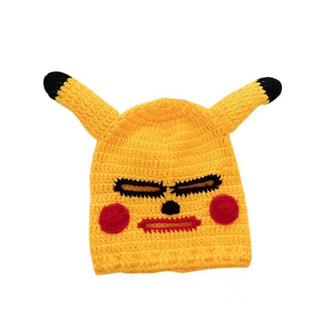 Gorro divertido de Pikachu, gorro divertido de payaso loco para niños y adultos tejido a mano, gorro divertido de punto a mano, gorro de Pikachu lindo personalizado, gorro divertido, gorro de Navidad de Halloween (B) JM
