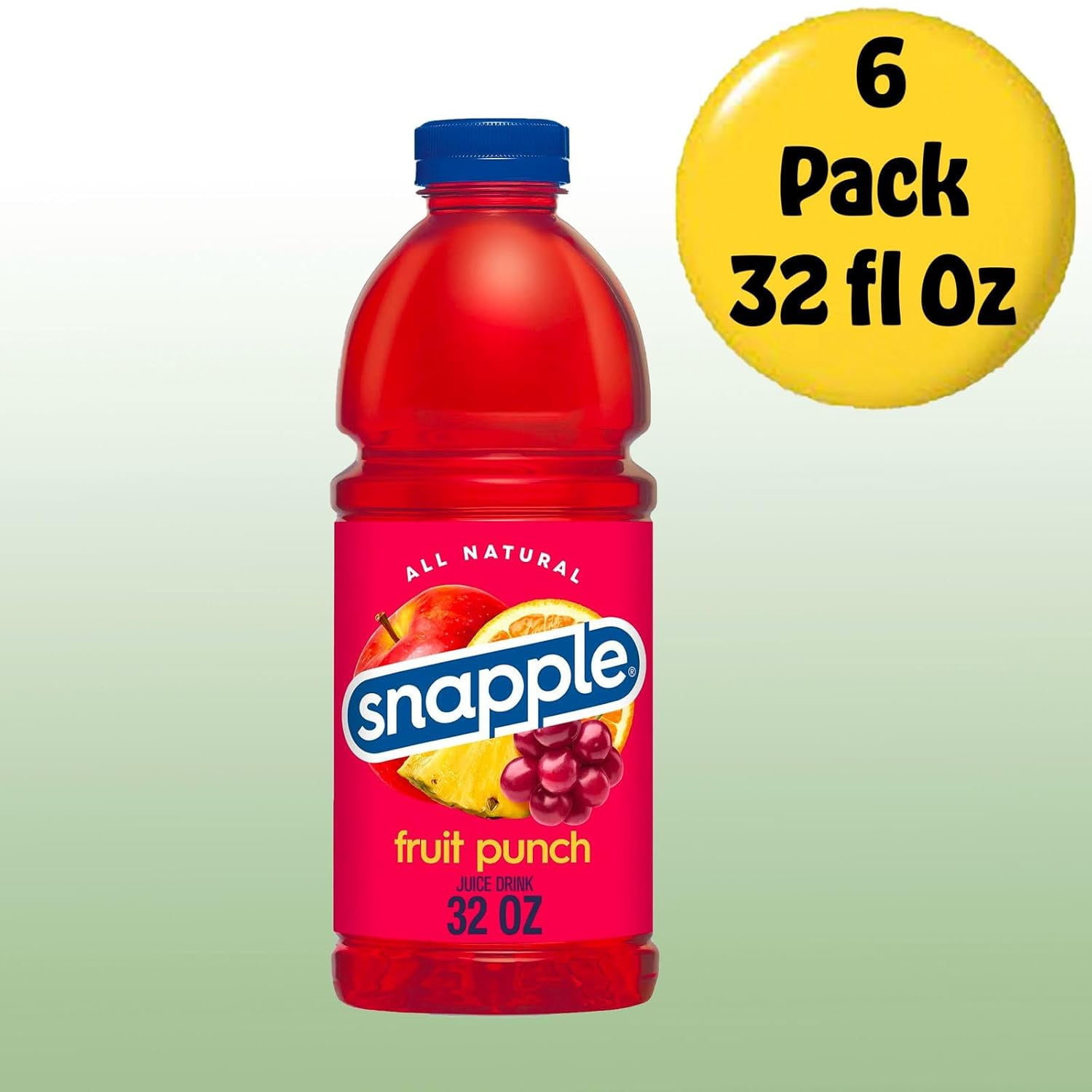 Snapple Fruit Punch All Natural Fruit Juice Drink, 32 fl oz Plastic Bottles, Made with Real Fruit Flavor, 6-Pack
