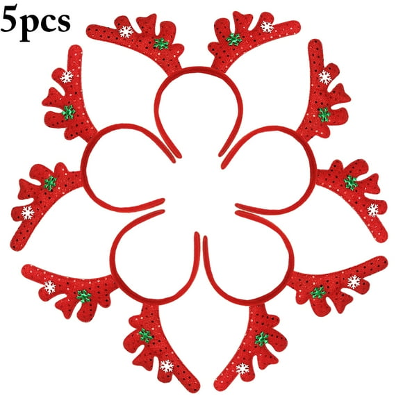 5PCS Christmas Headband Reindeer Horn Hair Band Head Hoop Photo Prop for Adults