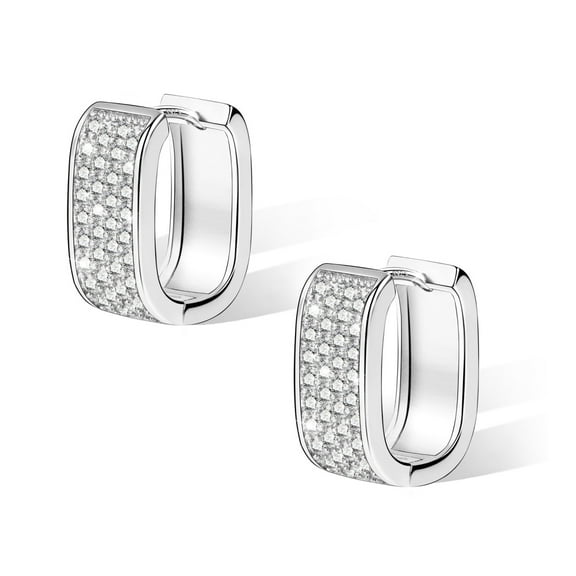 Lancharmed Silver Plated Earrings for Mother,U Shape Full of Zircon On One Side Earring Mother Daughter Gift