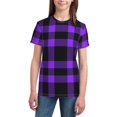 thumbnail image 3 of Wukai Purple Buffalo Plaid Youth Unisex Short Sleeve T-Shirt for Boys, Girls, Teens, and Kids-X-Small, 3 of 7