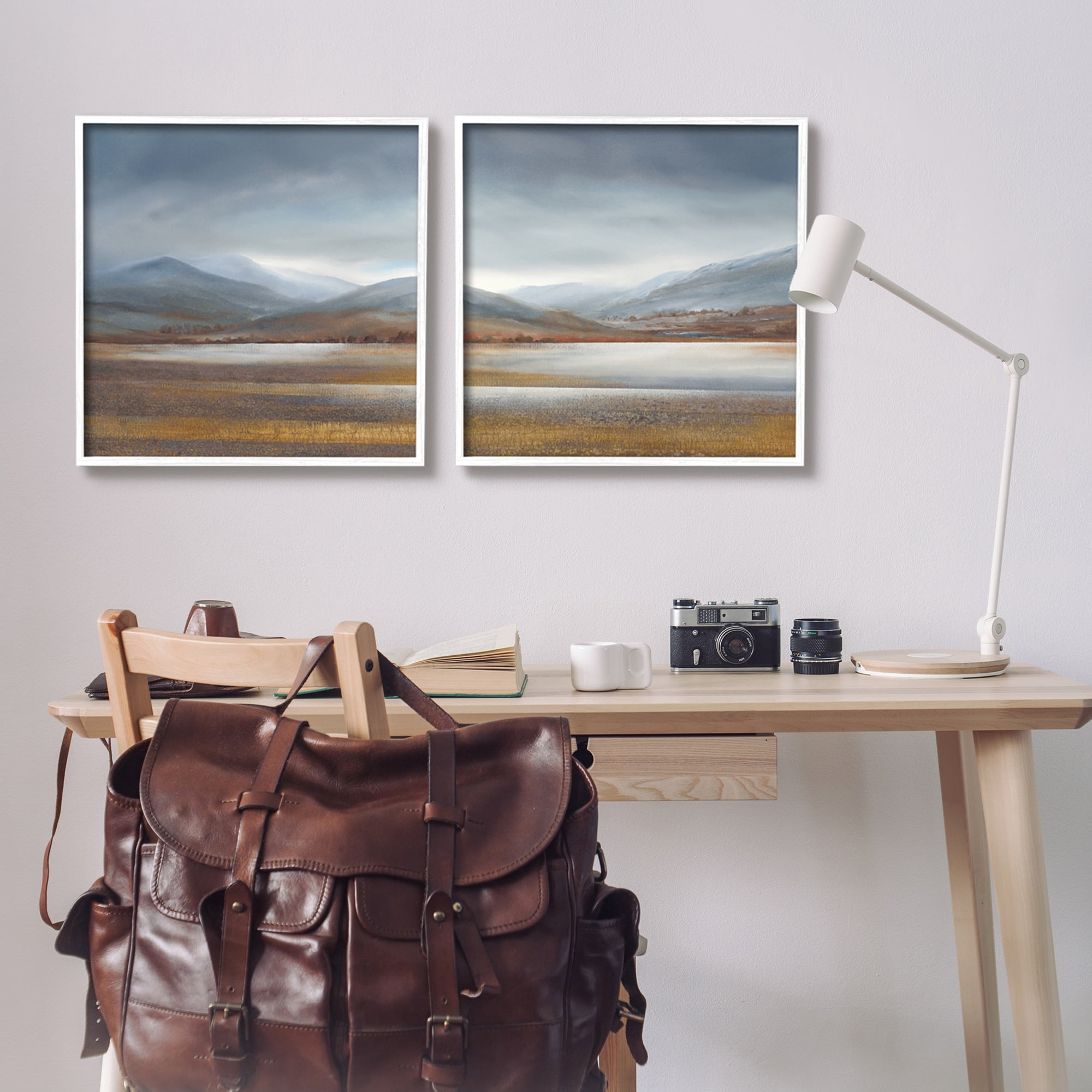 Stupell Industries Cloudy Weather Sky Rural Pasture Grasslands Painting Painting White Framed Art Print Wall Art, Set of 2, Design by Lyn Timmington