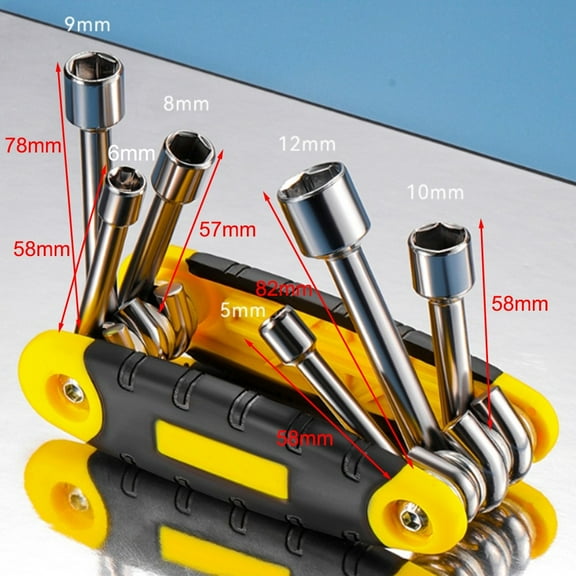 qiya 6 In 1 Folding Socket Wrench Set Multi Functional Hex Spanner Repair Tool 5-12mm